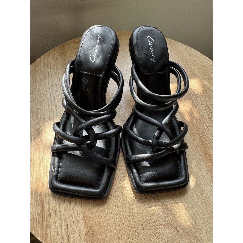 Circus Sam Edelman Savanna Women Shoes Black Brown 9.5M Leather Heel Sandals